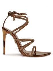 Steve Madden Sandały Sky High SM11003639 Złoty. Żółte sandały damskie Steve Madden, bez wzorów, z materiału, bez obcasa, na szpilce, bez zapięcia. Za 609.99 zł.