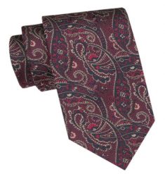 Klasyczny Krawat Męski CHATTIER - Bordo, Orientalny Wzór. Czerwone krawaty i muchy Chattier, bez wzorów, z tkaniny, eleganckie. Za 49.00 zł.