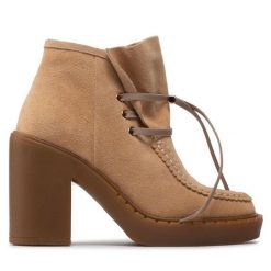 Botki Simple. Brązowe botki damskie SIMPLE, bez wzorów, bez obcasa, na słupku, bez zapięcia. Za 509.99 zł.