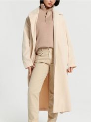 Trencz - kremowy. Białe płaszcze damskie Sinsay, l, bez wzorów, eleganckie, bez kołnierzyka, bez kaptura. Za 119.99 zł.