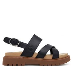 Sandały Timberland. Czarne sandały damskie Timberland, bez wzorów, bez obcasa, na płaskiej podeszwie, bez zapięcia. Za 429.99 zł.