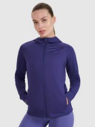 4F Bluza treningowa regular szybkoschnąca damska - granatowa XS. Niebieskie bluzy damskie 4F, xs, bez wzorów, z dzianiny, sportowe, bez ramiączek, z kapturem. W wyprzedaży za 169.99 zł.