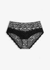 Figi maxi panty z drukowaną siateczką. Białe majtki damskie bonprix, z koronki. Za 39.99 zł.