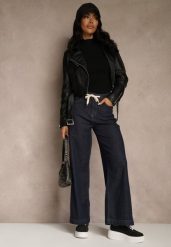 Niebieskie Jeansy z Bawełny High Waist z Ozdobną Sznurówką w Pasie Ohirvyra. Niebieskie jeansy damskie Renee, bez wzorów, z bawełny, z podwyższonym stanem. Za 99.99 zł.