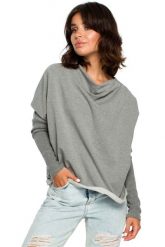 Szara Oversizowa Bluza z Dekoltem Typu Woda. Szare bluzy damskie MOE, l, bez wzorów, z bawełny, bez ramiączek, bez kaptura. Za 209.90 zł.