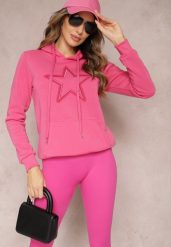 Różowa Ocieplana Bluza Dzianinowa z Kapturem Ziff. Czerwone bluzy damskie Renee, l, bez wzorów, z dzianiny, casualowe, bez ramiączek, z kapturem. Za 79.99 zł.