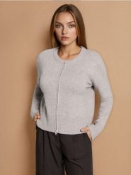 Sweter na zamek - brązowy. Brązowe swetry nierozpinane damskie Sinsay, l, bez wzorów, bez kołnierzyka, bez ramiączek. Za 49.99 zł.