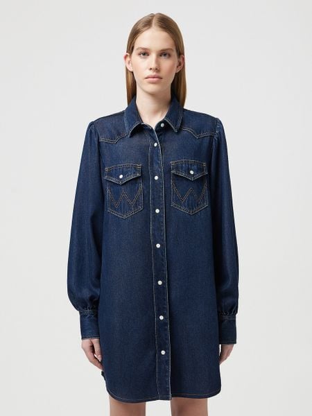WRANGLER DAMSKA SUKIENKA JEANSOWA WRANGLER BALLOONSLEEVE SHIRT DRESS RINSE 112350339. Sukienki damskie Wrangler, xs, bez wzorów, z jeansu, bez kołnierzyka, bez ramiączek. Za 189.99 zł.