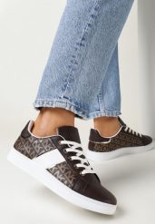 Brązowe Sneakersy z Nadrukiem Mindi. Brązowe obuwie sportowe damskie Born2be, bez wzorów, bez zapięcia. Za 69.99 zł.