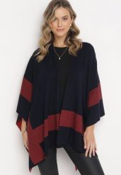 Granatowy Niezapinany Kardigan Ponczo Oversize Shelsie. Niebieskie kardigany damskie Born2be, xl, bez wzorów, bez kołnierzyka. Za 99.99 zł.