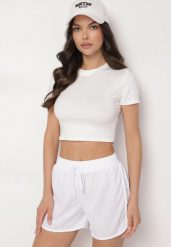Biały T-shirt z Wiskozą o Dopasowanym Kroju Typu Crop Top Folirra. Białe t-shirty damskie Born2be, m, bez wzorów, z jeansu, klasyczne, bez kołnierzyka, bez ramiączek. Za 39.99 zł.