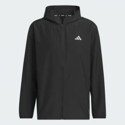 Kurtka Run It. Czarne kurtki męskie Adidas, l, bez wzorów, z materiału, do biegania. Za 247.65 zł.