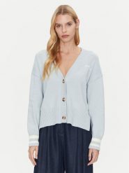 Guess Jeans Kardigan W4BR81 Z3HM1 Błękitny Regular Fit. Niebieskie kardigany damskie Guess Jeans, xl, z aplikacjami, z bawełny, bez kołnierzyka. Za 249.99 zł.