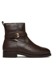 Tommy Hilfiger Botki Th Buckle Riding Leather Bootie FW0FW08781 Brązowy. Brązowe botki damskie Tommy Hilfiger, bez wzorów, ze skóry, bez obcasa, na płaskiej podeszwie, bez zapięcia. Za 559.99 zł.