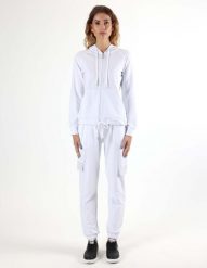 Bluza miękka z bawełna z kaptur na co dzień. Białe bluzy damskie LEONE 1947 APPAREL, z aplikacjami, z bawełny, bez ramiączek, z kapturem. Za 252.56 zł.