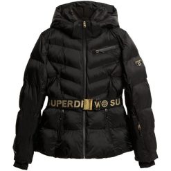 Damska kurtka puchowa Superdry Luxe. Czarne kurtki sportowe damskie Superdry, na zimę, bez wzorów, z puchu, bez ramiączek, bez kaptura, narciarskie. W wyprzedaży za 1,264.60 zł.