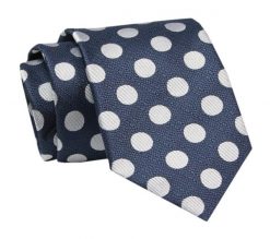 Elegancki, Klasyczny, Męski Krawat -ALTIES - Granat w Duże Grochy. Niebieskie krawaty i muchy Alties, bez wzorów, z tkaniny, eleganckie. Za 49.00 zł.