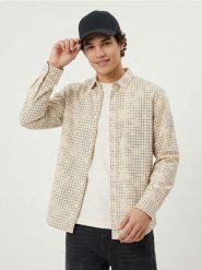 Bawełniana koszula relaxed fit w kratę - beżowy. Brązowe koszule męskie Sinsay, l, bez wzorów, z bawełny, bez kołnierzyka, bez ramiączek. Za 69.99 zł.