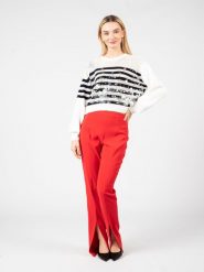 Pinko Sweter "Carreno" | 1G1744 Y83L | Kobieta | Biały, Granatowy. Białe swetry nierozpinane damskie Pinko, l, w ażurowe wzory, z bawełny, eleganckie, bez kołnierzyka, bez ramiączek. W wyprzedaży za 419.00 zł.