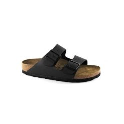 Klapki damskie Birkenstock Arizona BS W. Czarne klapki damskie Birkenstock, bez wzorów, z materiału, bez obcasa, bez zapięcia. Za 380.66 zł.