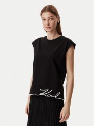 KARL LAGERFELD T-Shirt B2W17018 Czarny Regular Fit. Czarne t-shirty damskie KARL LAGERFELD, s, bez wzorów, z bawełny, bez kołnierzyka, bez ramiączek. Za 429.99 zł.