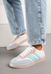 Biało-Niebieskie Sneakersy Tenisówki z Geometrycznym Wzorem Eleamila. Białe trampki i tenisówki damskie Born2be, z aplikacjami, z jeansu, bez zapięcia. Za 89.99 zł.