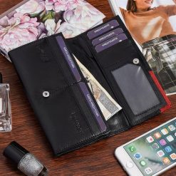 Damski skórzany portfel duży poziomy retro RFiD czarny BELTIMORE 040. Czarne portfele damskie . Za 55.17 zł.