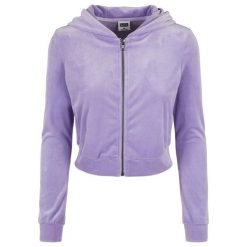 Bluza damska z kapturem Urban Classics aksamitna zip. Niebieskie bluzy damskie Urban Classics, bez wzorów, eleganckie, bez ramiączek, z kapturem. Za 238.00 zł.