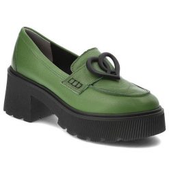 Zielone Półbuty Armodo Eleganckie Buty Damskie. Zielone półbuty damskie Armodo, bez wzorów, ze skóry, biznesowe, bez obcasa, na obcasie, bez zapięcia. Za 319.00 zł.