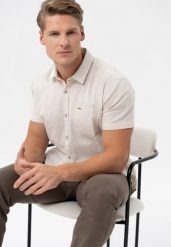 Koszula z lnem, Regular Fit, C-SUNSO. Brązowe koszule męskie Volcano, na lato, m, bez wzorów, z bawełny, klasyczne, bez kołnierzyka, bez ramiączek. Za 119.99 zł.