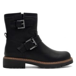 Botki Clara Barson. Czarne botki damskie Clara Barson, bez wzorów, bez obcasa, na płaskiej podeszwie, bez zapięcia. Za 169.99 zł.