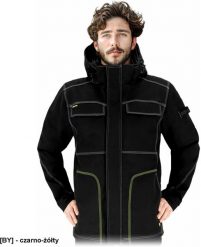 LH-ORKAN-J - męska kurtka ochronna stójka podszyty polarem dopinany kaptur softshell ocieplana wiatro i wodoodporna elastyczna - czarno-żółty 2XL. Brązowe kurtki męskie Reis, m, bez wzorów, z polaru, bez kaptura. Za 265.89 zł.