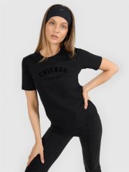 4F T-shirt regular z nadrukiem damski - czarny XXL. Czarne t-shirty damskie 4F, l, bez wzorów, z bawełny, bez kołnierzyka, bez ramiączek. Za 59.99 zł.