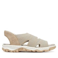 Sandały Rieker. Brązowe sandały damskie Rieker, bez wzorów, bez obcasa, na płaskiej podeszwie, bez zapięcia. Za 263.99 zł.