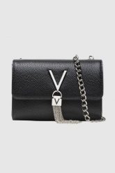 VALENTINO Czarna kopertówka Divina ze srebnymi okuciami. Czarne torebki do ręki damskie Valentino by Mario Valentino, bez wzorów, bez dodatków. W wyprzedaży za 188.99 zł.