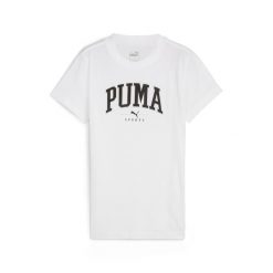 Damska koszulka z nadrukiem PUMA SQUAD PUMA White. Białe koszulki sportowe damskie Puma, xs, bez wzorów, bez ramiączek, na jogę i pilates. Za 67.99 zł.