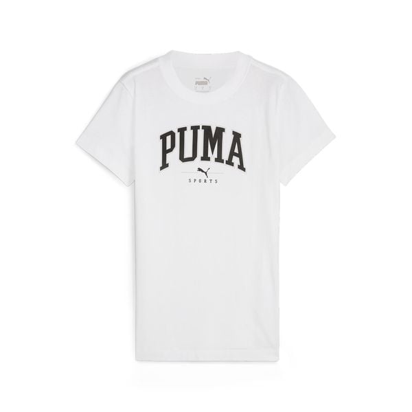 Damska koszulka z nadrukiem PUMA SQUAD PUMA White. Białe koszulki sportowe damskie Puma, m, bez wzorów, bez ramiączek, na jogę i pilates. Za 67.99 zł.