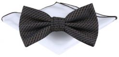 Mucha Męska z Poszetką - Chattier - Brązowa w Drobny Wzór. Brązowe krawaty i muchy Chattier, bez wzorów, eleganckie. Za 65.00 zł.