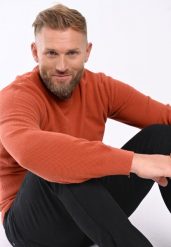 Sweter męski S-LARKS. Brązowe swetry męskie Volcano, m, bez wzorów, z bawełny, klasyczne, bez kołnierzyka, bez ramiączek. Za 159.99 zł.