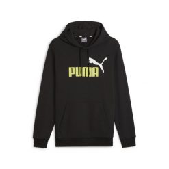 Męska bluza z kapturem Essentials+ Two-Tone Big Logo PUMA Black Lime Sheen. Czarne bluzy sportowe męskie Puma, m, bez wzorów, z kapturem, na fitness i siłownię. Za 262.00 zł.