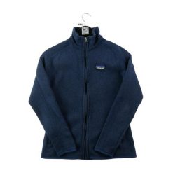 Second life - Bluza polarowa damska o dopasowanym kroju granatowa - Jak nowy. Niebieskie bluzy damskie Patagonia, m, bez wzorów, z materiału, sportowe, bez ramiączek, bez kaptura. Za 300.96 zł.