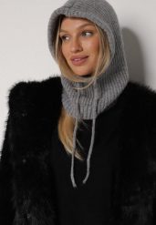 Szara Czapka Kominiarka z Wełną o Kroju Kaptura z Kominem Linezra. Szare czapki damskie Born2be, bez wzorów, z dzianiny, eleganckie. Za 74.99 zł.
