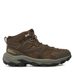 Trekkingi Jack Wolfskin. Brązowe botki męskie Jack Wolfskin, bez wzorów, sportowe, bez obcasa, bez zapięcia. Za 599.99 zł.