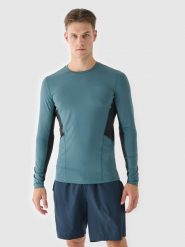 4F Longsleeve do biegania szybkoschnący męski - zielony M. Zielone koszulki sportowe męskie 4F, m, bez wzorów, z dzianiny, bez ramiączek, do biegania. W wyprzedaży za 59.99 zł.