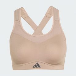 Biustonosz treningowy TLRD Impact o mocnym wsparciu. Brązowe bielizna sportowa damska Adidas, bez wzorów, z materiału, bez zapięcia, na fitness i siłownię, climacool (adidas). Za 259.00 zł.