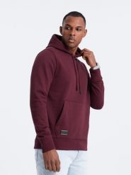 Męska dresowa bluza kangurka z kapturem BASIC – bordowa V3 OM-SSBN-0161 - XXL. Czerwone bluzy męskie Ombre Clothing, l, bez wzorów, z dresówki, z kapturem. Za 113.99 zł.