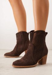 Brązowe Botki Kowbojki VICES na Stożku z Ażurową Cholewką Azivessa. Brązowe botki damskie Born2be, na wiosnę, w ażurowe wzory, z jeansu, boho, bez obcasa, na obcasie, bez zapięcia. Za 149.99 zł.