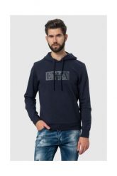 EMPORIO ARMANI Granatowa męska bluza z kapturem i logo. Niebieskie bluzy męskie Emporio Armani, m, bez wzorów, z kapturem. W wyprzedaży za 299.99 zł.