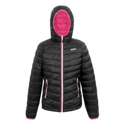 Kurtka Ocieplana Damska Z Kapturem Hillpack II. Czarne kurtki sportowe damskie Regatta, s, bez wzorów, z puchu, bez ramiączek, z kapturem, trekkingowe. Za 153.99 zł.