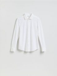 Koszula super slim fit - biały. Białe koszule męskie Reserved, l, bez wzorów, z dzianiny, bez kołnierzyka, bez ramiączek. Za 119.99 zł.